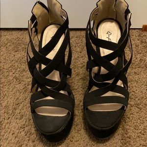 Cute black strappy wedge sandals